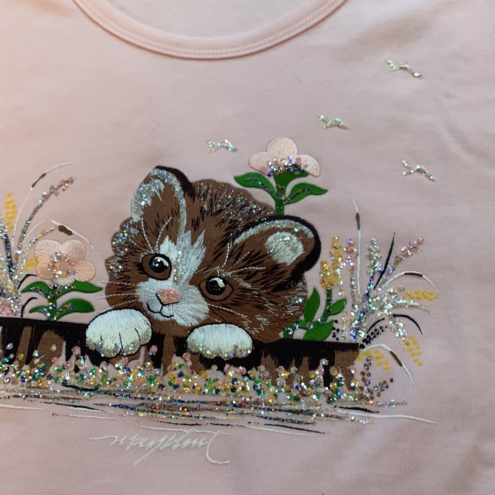 Pink Short Sleeve Graphic Cat Tee